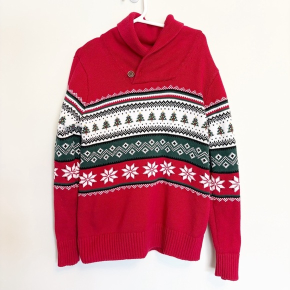 Childrens Place Red Patterned Knit Christmas Sweater size 7/8 - Picture 1 of 6